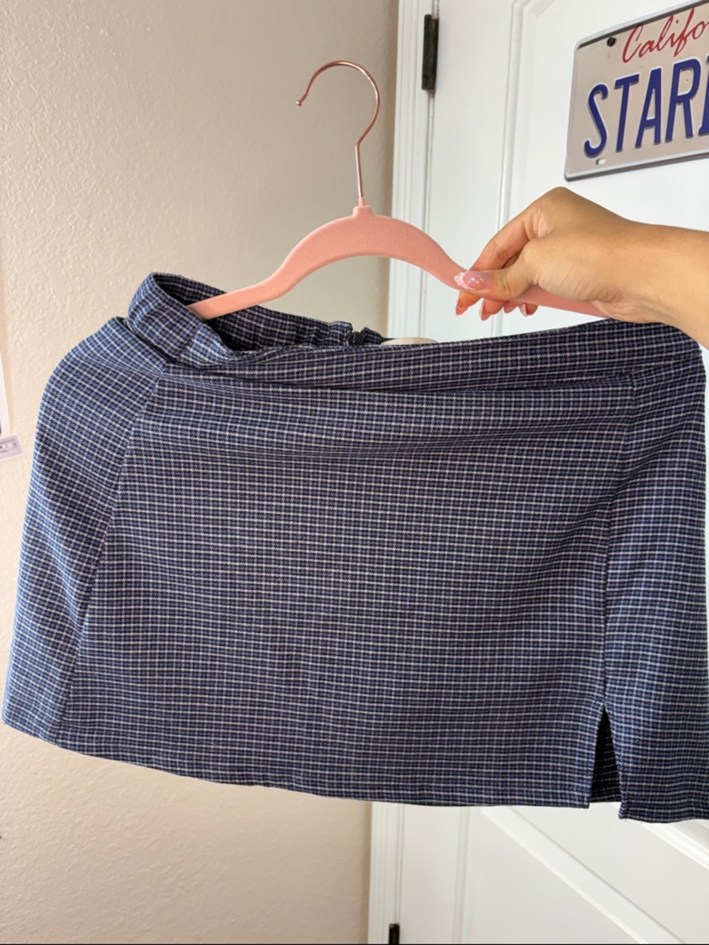 Hollister Navy Blue Mini Skirt with Subtle Plaid